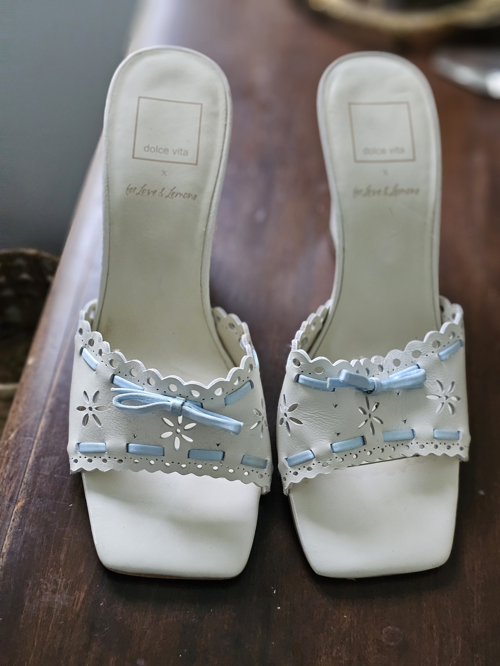 Dolce Vita For Love And Lemons Women’s Cream Light Blue Leather Wedges 8 2000s - Picture 2 of 7